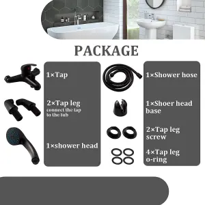 BATHWEST Bathroom Matte Black Bath Filler Taps & Shower Head Brass Bath Mixer Taps Black