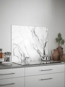 Carrara Marble Glass Kitchen Self Adhesive Splashback 900mm x 750mm