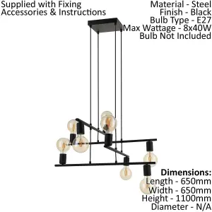 Pendant Ceiling 8 Bulb Light Colour Black Up & Down Bulb Holders Bulb E27 8x40W