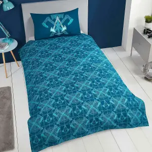 ins Creed Valhalla Reversible Duvet Cover Set Black/Blue (Single)