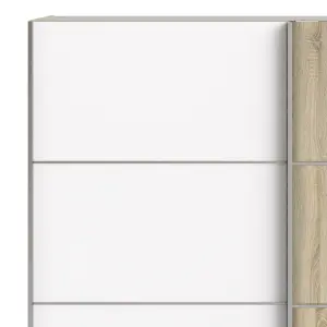 Verona Sliding Wardrobe 180cm in White with White and Oak doors with 5 Shelves