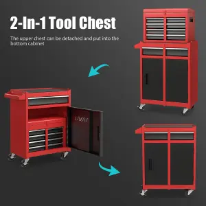 Costway 5-Drawer Rolling Tool Chest High Capacity Tool Storage Cabinet w/ Lockable Wheel