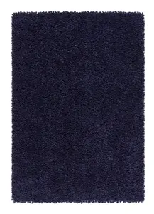 Navy Plain Shaggy Rug, Easy to Clean Rug, Handmade Modern Rug for Bedroom, Living Room, & Dining Room-110cm X 160cm