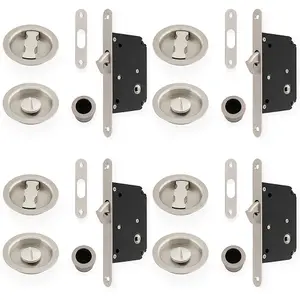 4 PACK - Sliding Pocket Door Lock & Latch Set - Satin Nickel Rounded Forend Finger Pull