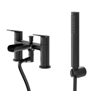 GoodHome Ajeeta Matt Black Deck-mounted Bath mixer tap with shower kit