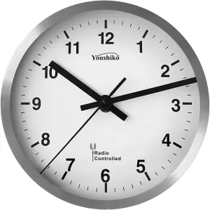 Youshiko Radio Controlled Wall Clock Premium Quality, Silver Bold Classic Design