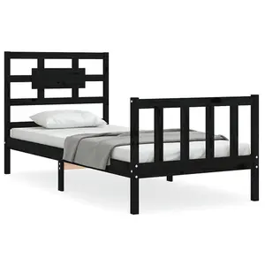 Berkfield Bed Frame with Headboard Black 90x200 cm Solid Wood