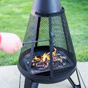 Black Miami Chimenea - Metal Outdoor Garden Patio Log Wood Burner Fire Pit Bowl with Stainless-Steel Flue Cap - Small, H125 x 50cm