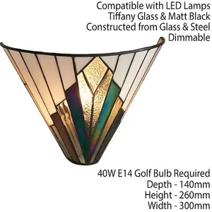 Tiffany Glass Wall Light Cream & Iridescent Black Shade Interior Sconce i00238