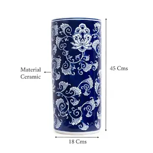 Umbrella Stand, 18" Tall, Blue Floral Pattern, Walking Stick Holder, Indoor Planters, Entryway Decor, Elegant Home Accents