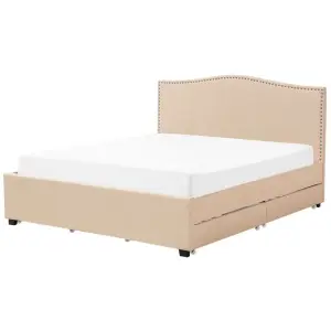 Fabric EU Super King Bed with Storage Beige MONTPELLIER