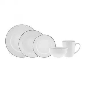 Karaca Lea 30-Piece New Generation Bone China Dinner Set for 6 People, White Black (Set of 6)