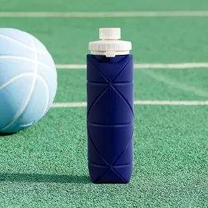 600ml Collapsible Silicone Water Bottle for Travel Gym Dark Blue