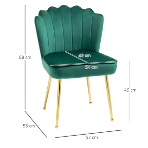 HOMCOM Velvet-Feel Shell Accent Chair Home Bedroom Lounge Metal Legs Green