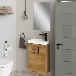 Mino 400mm Caramel Oak Wall Hung Cloakroom Vanity