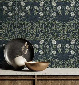 Stenciled Floral Vintage Peel and Stick Wallpaper