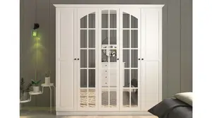 MAISON 5 Door Mirrored White Wardrobe