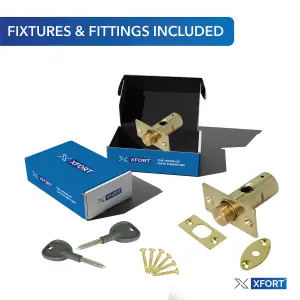 XFORT 2 Pack 35mm, Mortice Window Rack Bolts With 2 Star Keys, Rack Bolt Kit Polished Brass