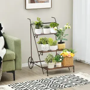 Costway 3-Tier Metal Plant Stand Ladder Shaped Flower Pot Holder w/ Wheels