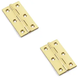 2 PACK - PAIR Solid Brass Cabinet Butt Hinge - 64mm - Satin Brass Premium Cupboard Fixing