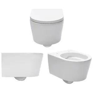 Modern White Rimless D Wall Hung Toilet WC Pan