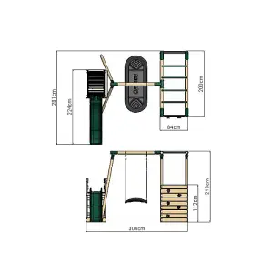 Rebo Wooden Children's Swing Set with Monkey Bars plus Deck & 6ft Slide - Single Boat Swing - Green