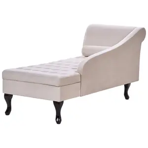 Left Hand Velvet Chaise Lounge with Storage Light Beige PESSAC