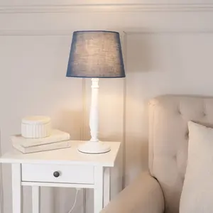 Annum Wood Table Lamp White / Navy Blue / No