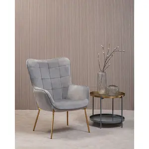 Interiors by Premier High Back Grey Velvet Armchair with Gold Legs, Versatile And Durable Armchair, Easy to Maintain Bucket Chair