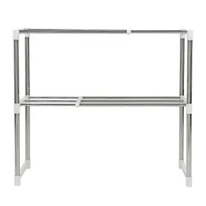 2 Tier Microwave Oven Storage Rack - Stainless Steel Costruction - Space Saver - Extendable - Kitchen Organiser - easy to clean