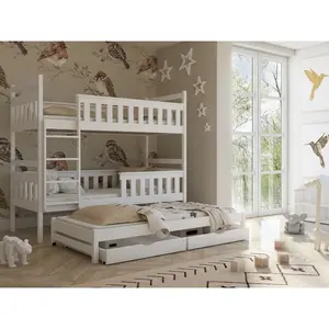 Areli Single (3') Bunk Bed and Mattress with Trundle White / Left