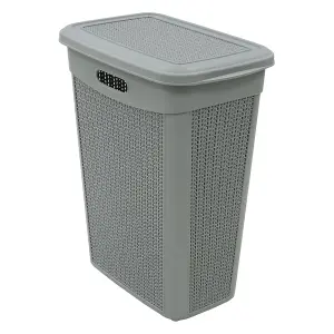 JVL Knit Design Slim Laundry Basket, Grey, 43L