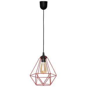 Luminosa Karo Wire Frame Pendant Ceiling Light Black, Red 24cm