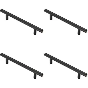 4x T Bar Cupboard Pull Handle 188 x 12mm 128mm Fixing Centres Matt Black