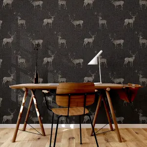 Arthouse Heritage Stag Charcoal/Copper Wallpaper