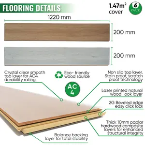 Laminate Flooring Planks Floorboard Planks Waterproof Solid Planks 10mm Oak Laminate 122 X 20cm 1.47 m²