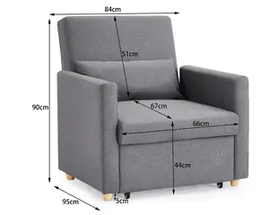 Ross Single Chair Sofa Bed Armchair Sleeper Grey Fabric Chaise Pull Out Sofa Bed