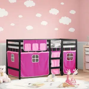 Berkfield Kids' Loft Bed with Curtains without Mattress Pink 90x200 cm