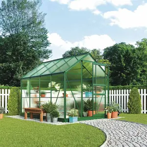 Polycarbonate Greenhouse Large Walk-in Garden Growhouse, Sliding Door & Twin Wall Panels with Steel Base 6x8 (Standard Green)