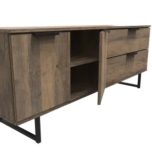 Fuji 2 Drawer 2 Door Wide Sideboard in Vintage Oak (Ready Assembled)