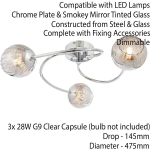 Semi Flush Ceiling Light Chrome & Mirror Glass Shade 3x Lamp Hanging Pendant