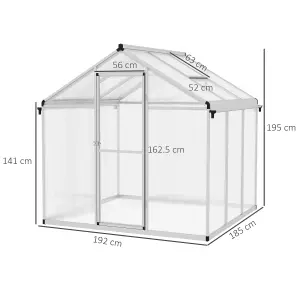 Outsunny 6x6ft Aluminium Greenhouse with/ Door Window Galvanised Base PC Panel