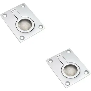 2x Flush Ring Recessed Pull Handle 50 x 38mm 8mm Depth Satin Chrome