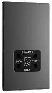 GoodHome Double Flat Screwless Shaver socket Gloss Black Nickel effect