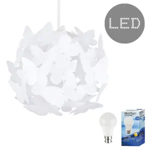 ValueLights White Ceiling Pendant Shade and B22 GLS LED 6W Warm White 3000K Bulb