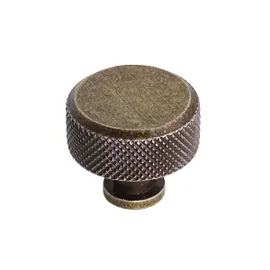 DecorAndDecor - AMELIA Antique Brass Knurled Circular Cabinet Knob Drawer Kitchen Pull Handles - Pair