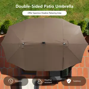 Costway 450 x 265cm Extra-Large Patio Parasol Double-Sided Market Umbrella W/ LED Lights