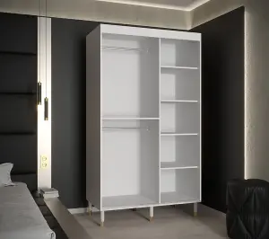 Bergen Contemporary 2 Sliding Door Wardrobe Gold Handles Marble Effect 5 Shelves 2 Rails White (H)2080mm (W)1200mm (D)620mm