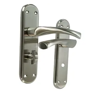 Genova Door Handles Satin Twist Lever Bathroom Lock Marina Backplate