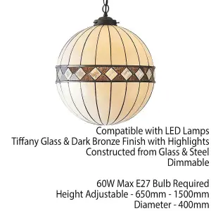 Tiffany Glass Hanging Ceiling Pendant Light Bronze & Natural Globe Shade i00118